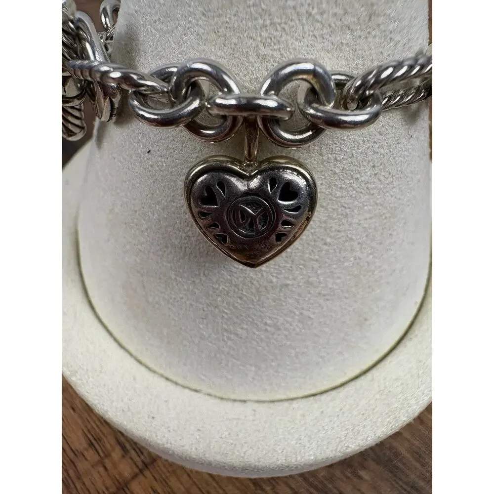 DAVID YURMAN Sterling Silver 18K Yellow Gold Heart Toggle Cable Bracelet Sz 6.5